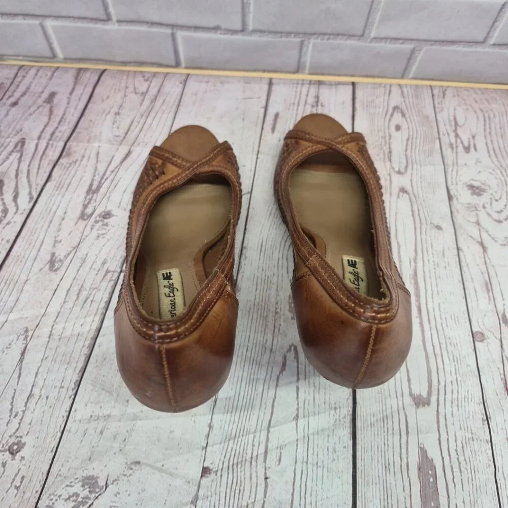 American Eagle Y2K Boho Chunky Braided Faux Leather Open Toe Block Heels 9 1/2 - Picture 4 of 7